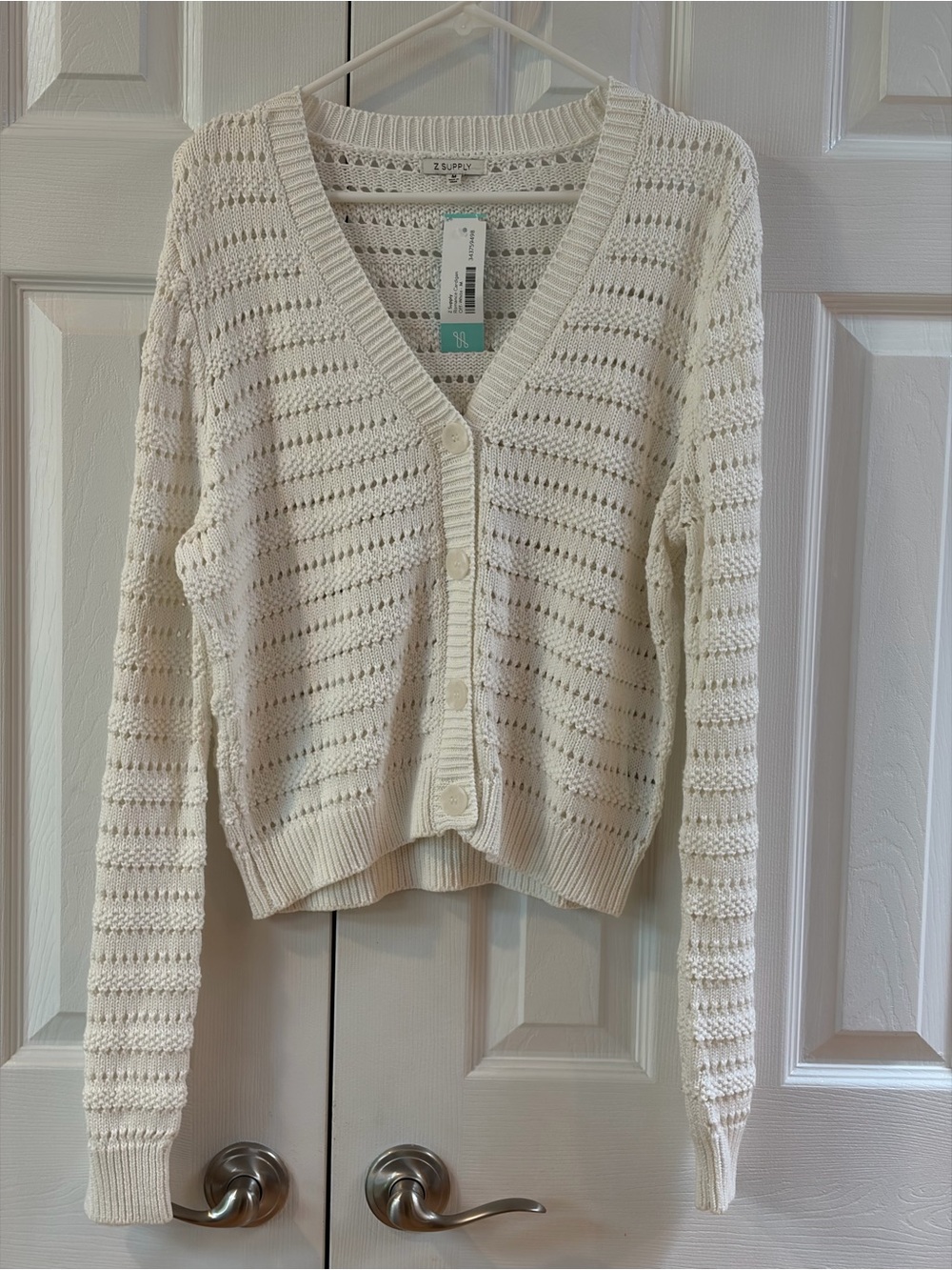 Z Supply Off-White Romance Open Knit V Neck Cotton Cardigan Size Medium